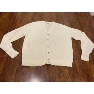 Vtg Mr Rogers Cardigan Sweater Grandpa Core Button-Up Yellow Sz L USA JCPenney